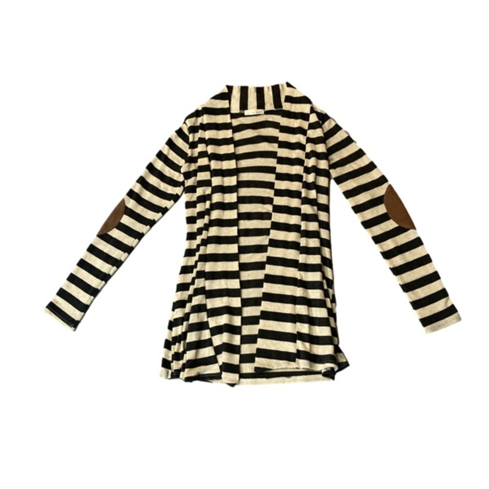 Creamy beige and black striped long sleeve cardigan